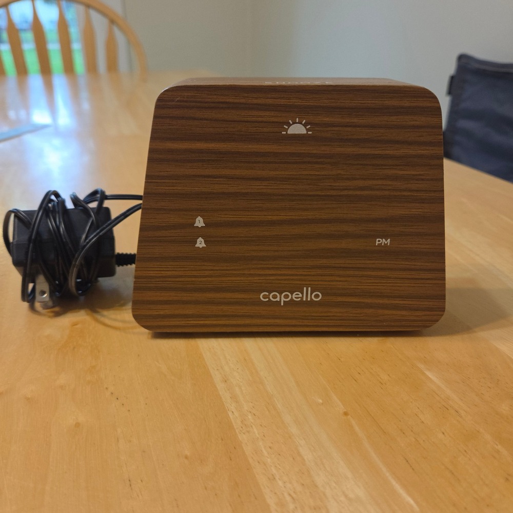Capello CA-41 Modern Mantle Clock Wood Grain Digital Dual Alarm Clock LED Brown